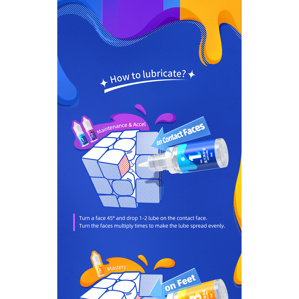 GAN Lube 3pc Combo Pack: No. 1 Maintenance, No. 2 Accel & No. 3 Mastery 10 ml each for Speedcubes - Cubuzzle