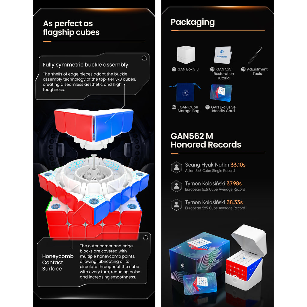 GAN 562M 5x5 Magnetic Cube Stickerless Speedcube-Cubuzzle