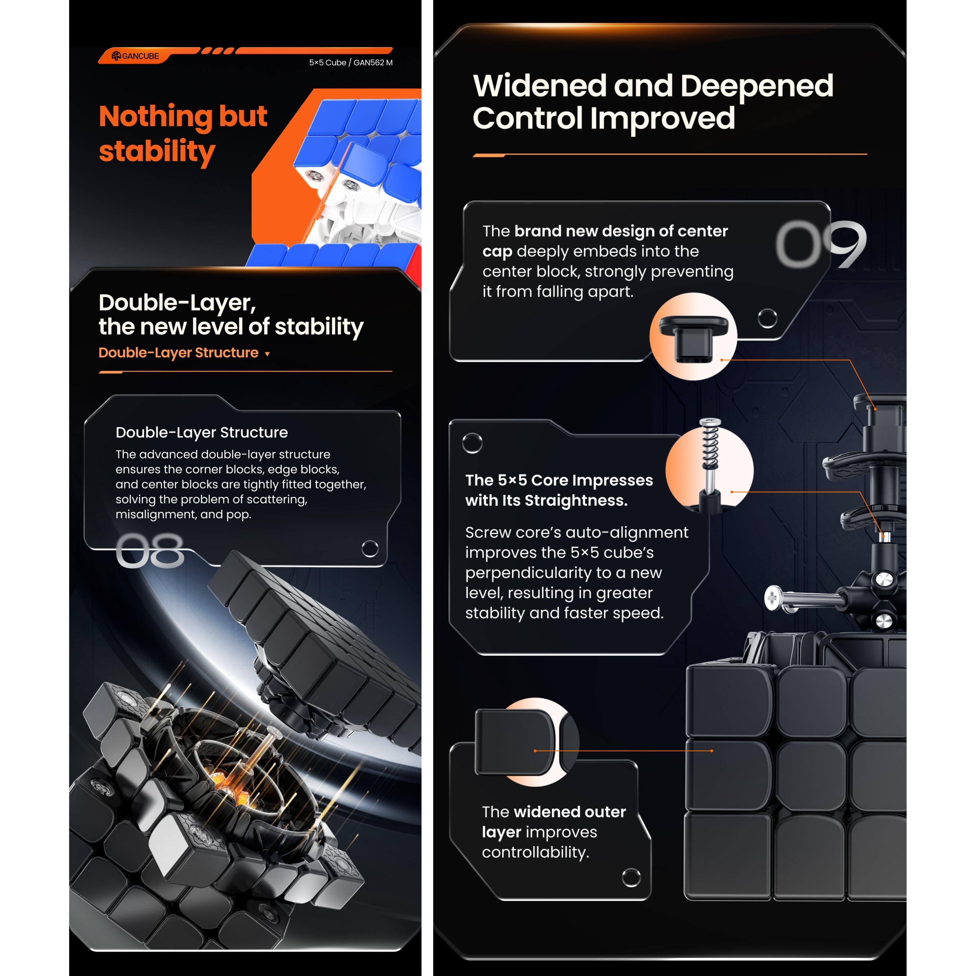 GAN 562M 5x5 Magnetic Cube Stickerless Speedcube-Cubuzzle