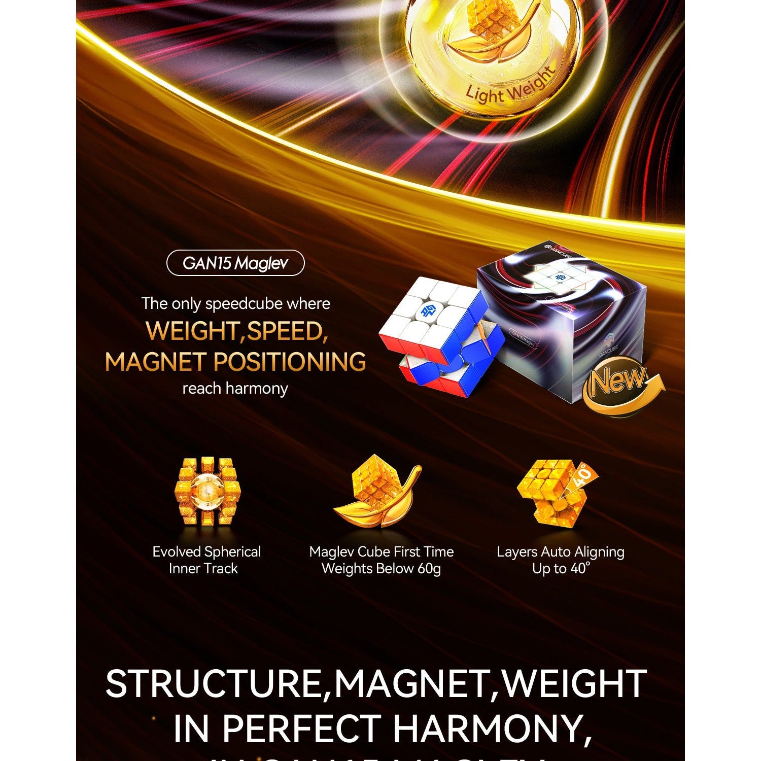 GAN 15 Maglev Frosted  3x3 Magnetic Speedcube - LATEST 2025!