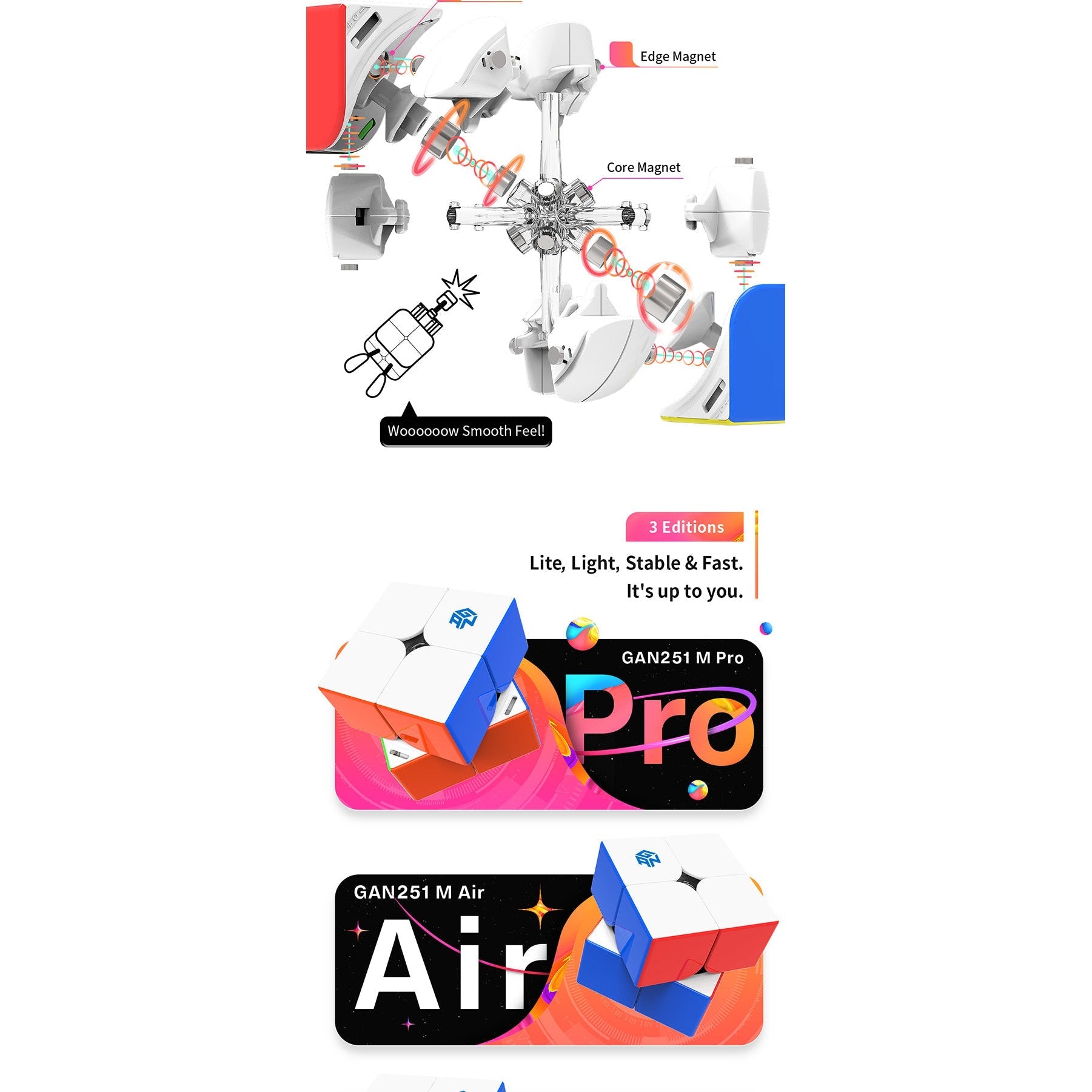 GAN 251 M Pro 2x2 Magnetic Speedcube Stickerless - Cubuzzle