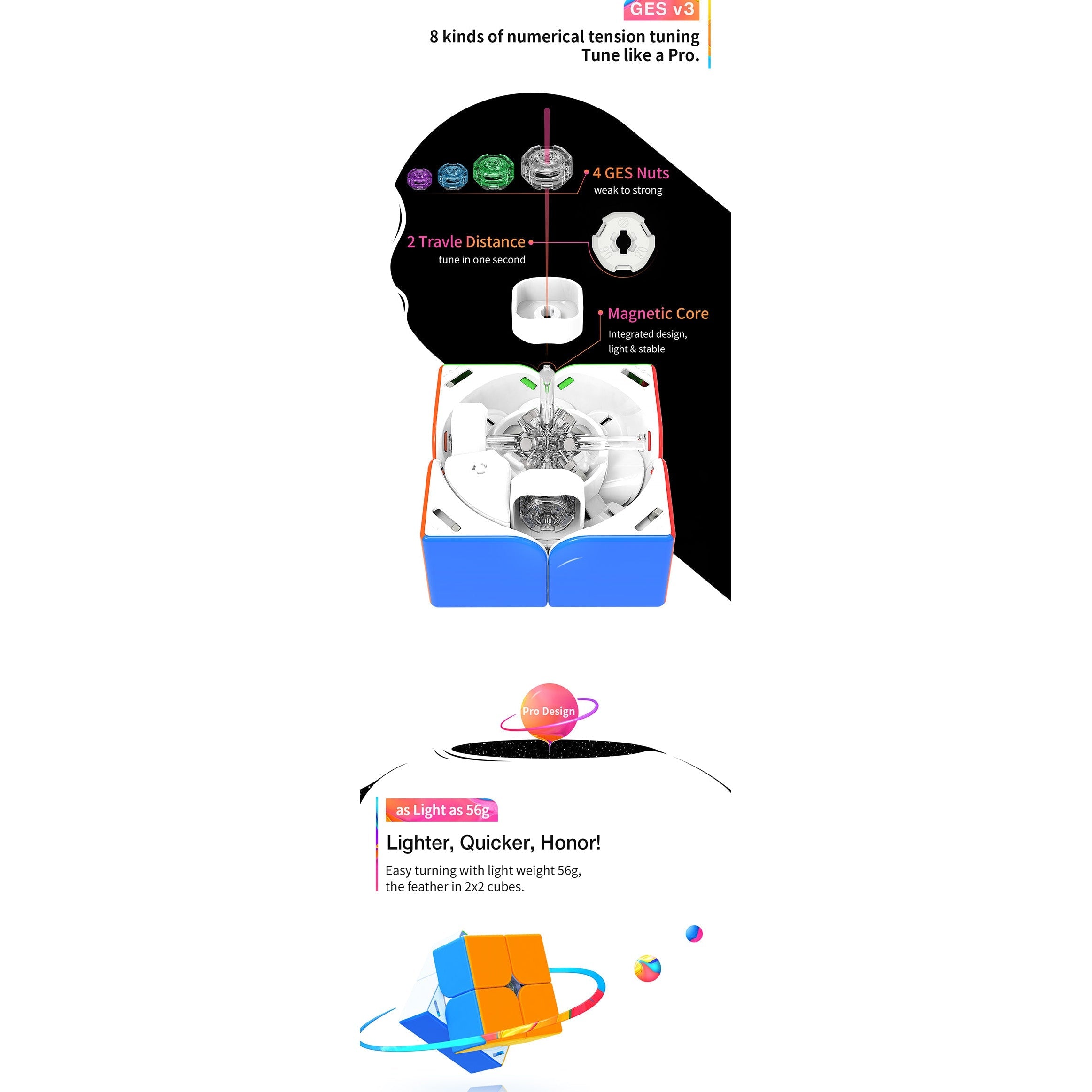 GAN 251 M Pro 2x2 Magnetic Speedcube Stickerless - Cubuzzle